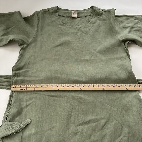 Len OK Green Linen 3/4 Sleeve Long Shift Dress W/wrap Around Belt Pockets XL - Picture 8 of 10
